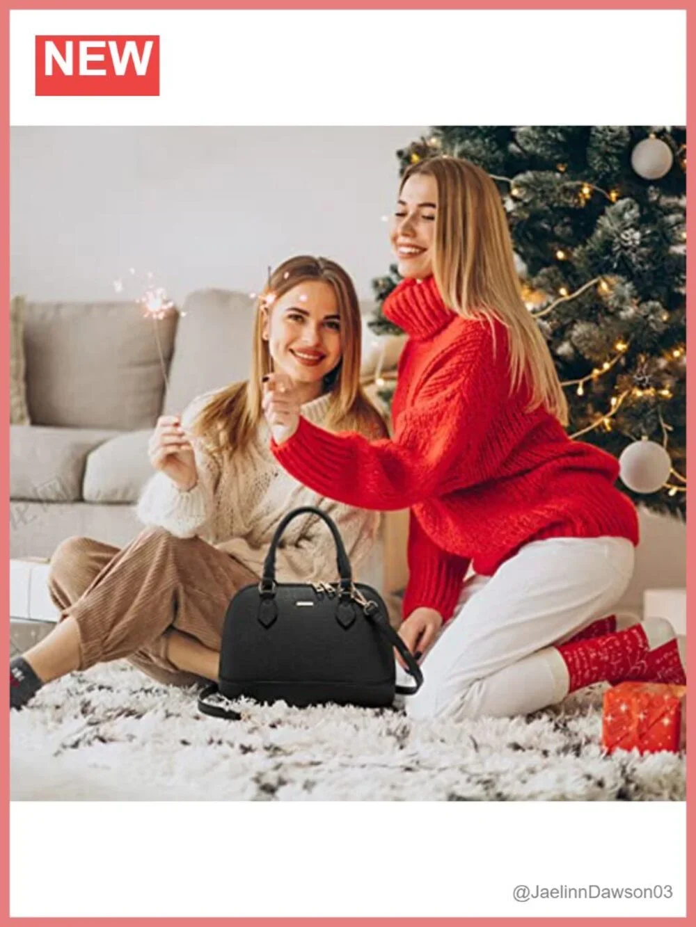Faux Leather Satchel Handbag with Double Zip, Adjustable Strap Crossbody Purse